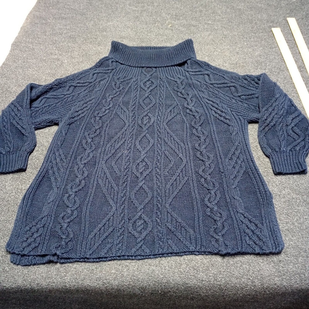 Vintage Knitting Needles Sweater Navy‎ Blue Women Large Chunky Knit 3/4 Sleeve